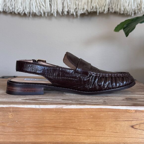 Steve Madden Reeves Brown Genuine Leather Gold Hardware Sling Back Loafer Size 8 - Picture 7 of 14